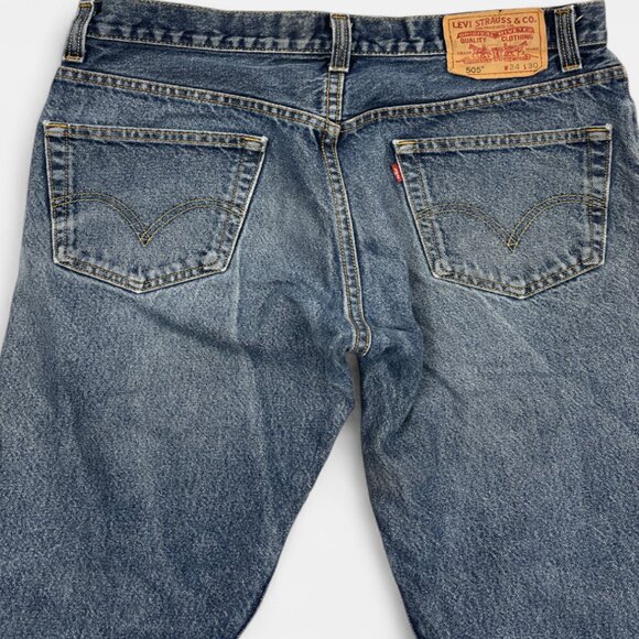 Levi's 505 Men's Blue Denim Jeans Size 34x29 Regular Straight Distressed Vintage - Picture 4 of 14